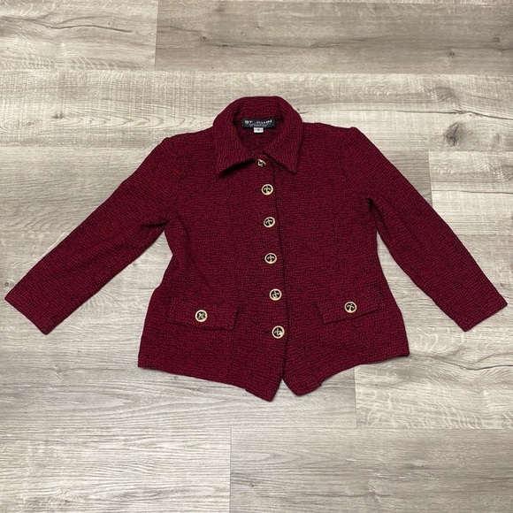 St John Collections by Marie Gray Crimson/Black/Metallic YarnTweed Blazer - Picture 2 of 14